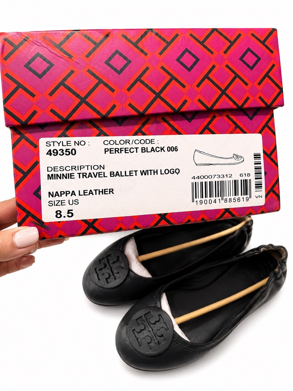 Tory Burch Black Leather Logo Ballet Flats Really Good Condition Size 8.5 - Picture 6 of 7
